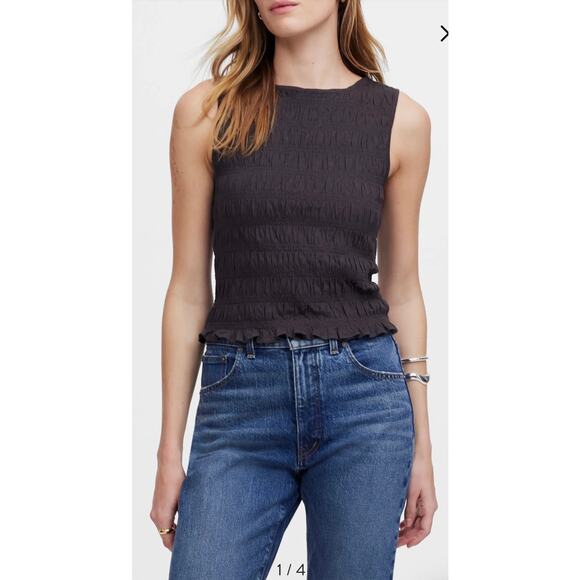 Madewell NWT Women’s Soft Charcoal Sachi Smocked Tank Top size Large - Picture 1 of 7